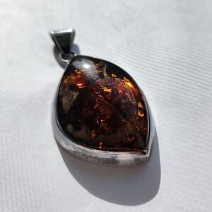 Bold, Large Amber Teardrop Pendant In Silver